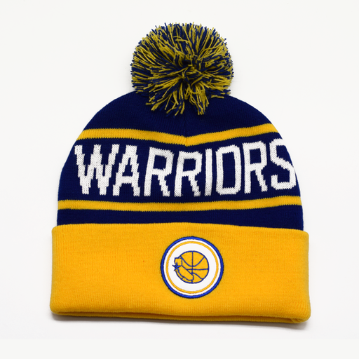 [196294291320] Mitchell & Ness Golden State Warriors NBA Team Pom Beanie Blue/Yellow OSFM MNGW22342