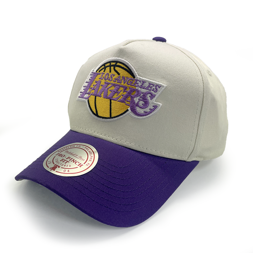 [198733977758] Mitchell & Ness Los Angeles Lakers Pro Crown Pinch Team Colour White Cream/Purple OSFM
