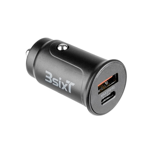 [9318018153467] 3SIXT Car Charger USB-C + USB-A QC 2.0 | Black | 27W