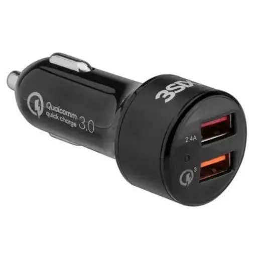[9318018127789] 3SIXT Qualcomm Quick Charge 3.0 Car Charger Dual Port | Black | 5.4A
