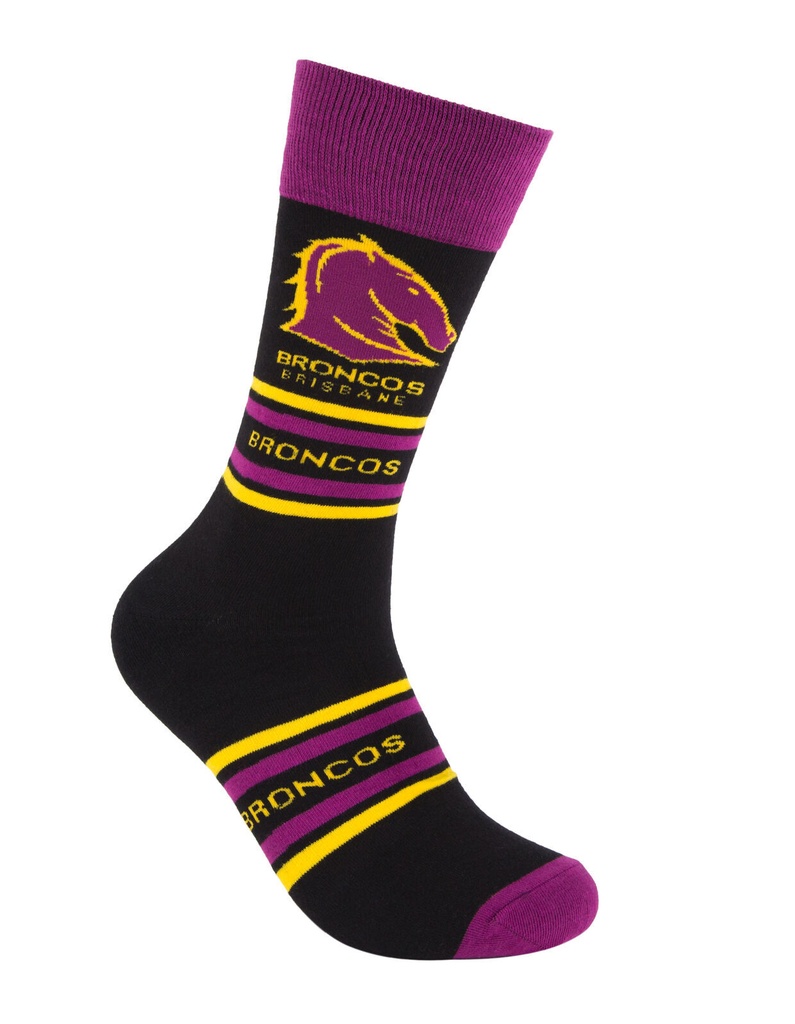 Foot-ies - Foot-ies NRL Brisbane Broncos Organic Cotton Socks Stripes Black/Maroon/Yellow Size 8 to 13