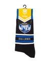 Foot-ies NRL Canterbury Bulldogs Organic Cotton Socks Stripes Black/Blue/White Size 8 to 13_14626