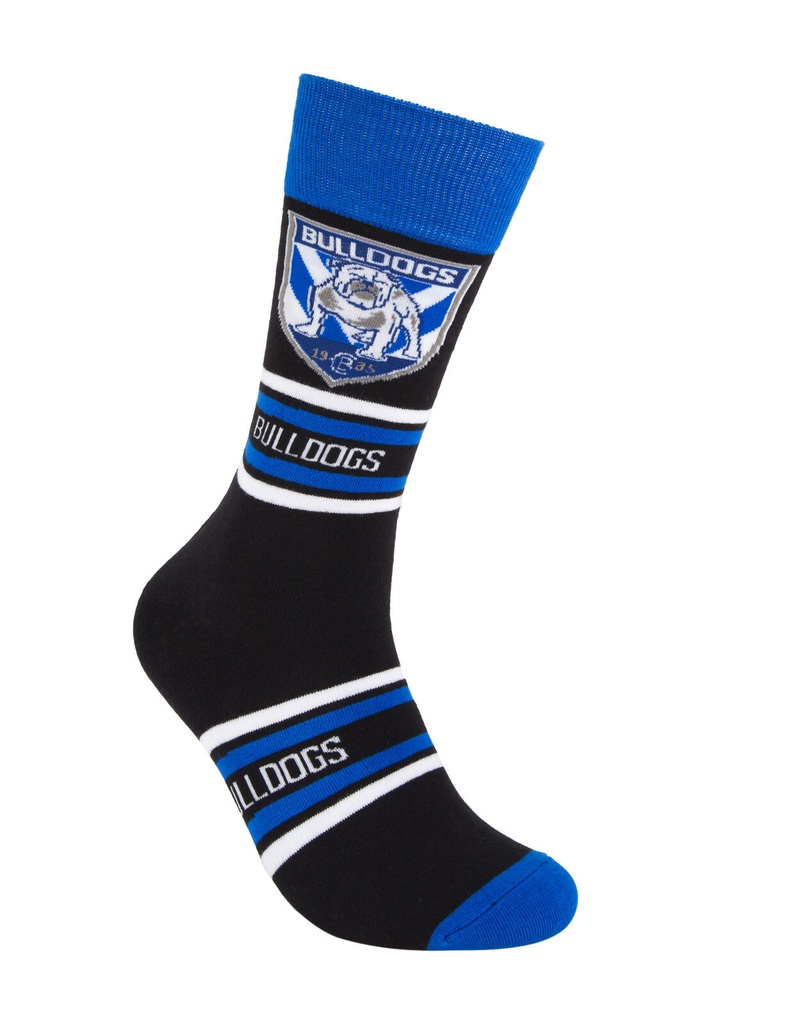 Foot-ies - Foot-ies NRL Canterbury Bulldogs Organic Cotton Socks Stripes Black/Blue/White Size 8 to 13