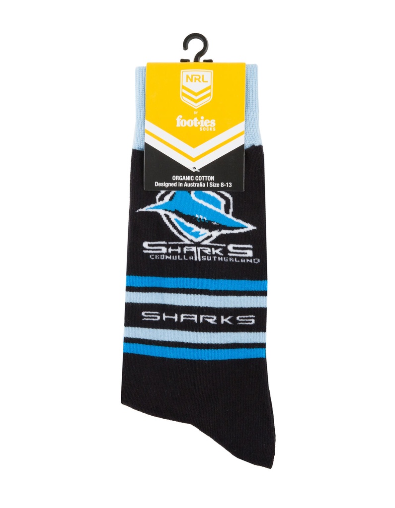 Foot-ies - Foot-ies NRL Cronulla Sutherland Sharks Organic Cotton Socks Stripes Black/Blue Size 8 to 13