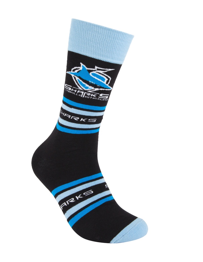 Foot-ies NRL Cronulla Sutherland Sharks Organic Cotton Socks Stripes Black/Blue Size 8 to 13_14629