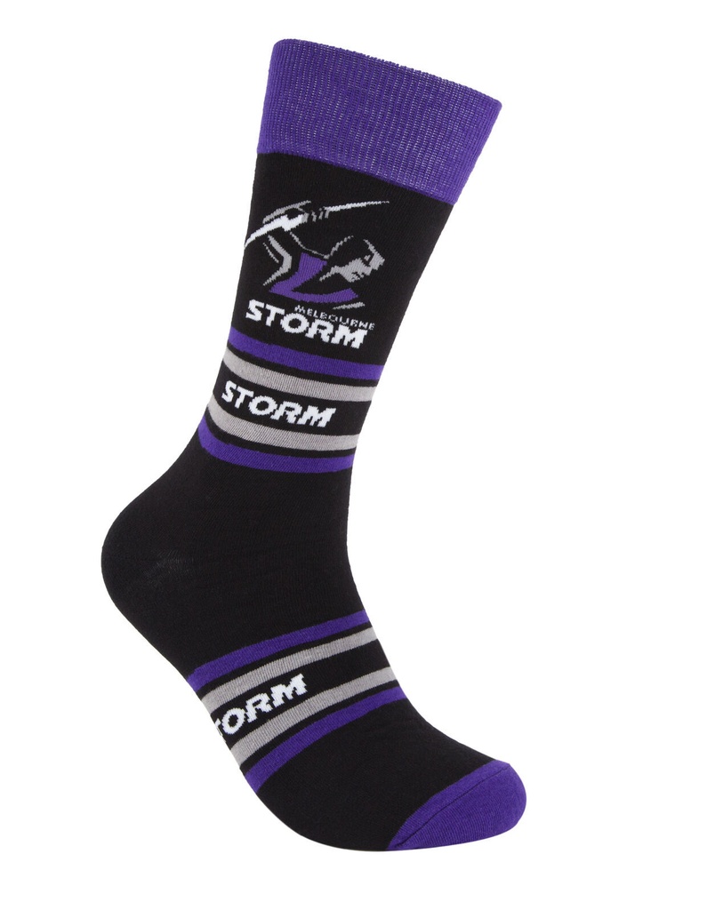 Foot-ies - Foot-ies NRL Melbourne Storm Organic Cotton Socks Stripes Black/Purple/Grey Size 8 to 13