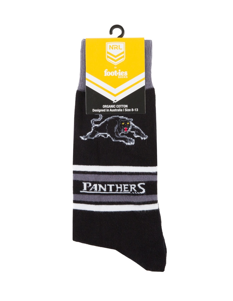 Foot-ies - Foot-ies NRL Penrith Panthers Organic Cotton Socks Stripes Black/Grey/White Size 8 to 13