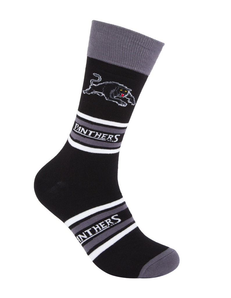 Foot-ies NRL Penrith Panthers Organic Cotton Socks Stripes Black/Grey/White Size 8 to 13_14639