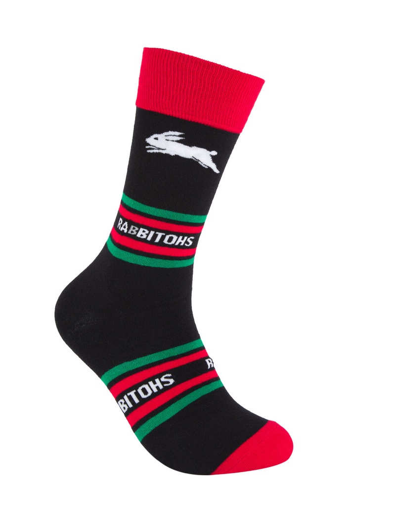 Foot-ies - Foot-ies NRL South Sydney Rabbitohs Organic Cotton Socks Stripes Black/Red/Green Size 8 to 13