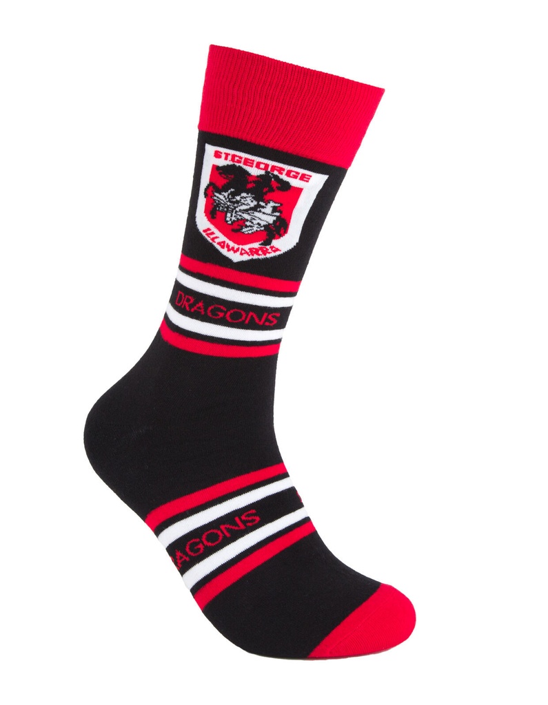 Foot-ies NRL St George Illawarra Organic Cotton Socks Stripes Black/Red/White Size 8 to 13_14643