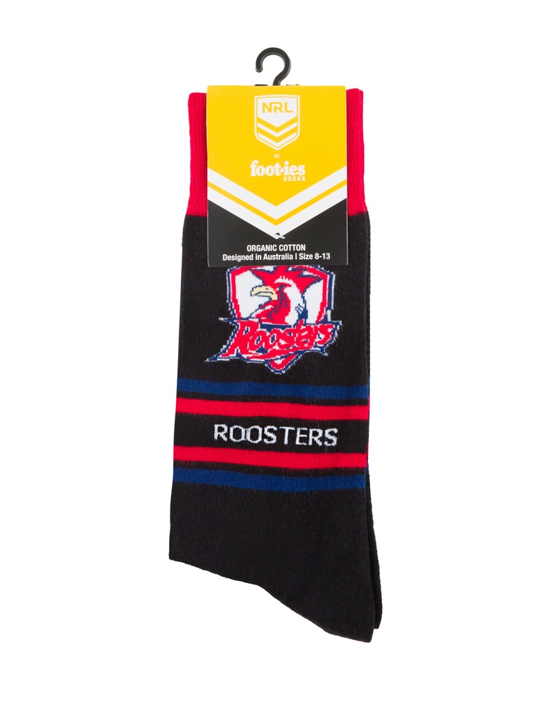 Foot-ies NRL Sydney Roosters Organic Cotton Socks Stripes Black/Red/Blue Size 8 to 13_14644