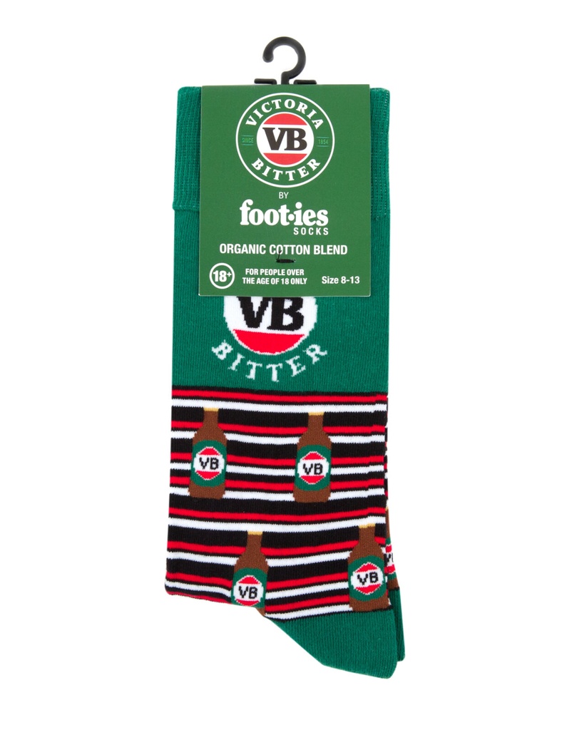 Foot-ies Victoria Bitter Organic Cotton Socks Green/Red Stripes Size 8 to 13_14657