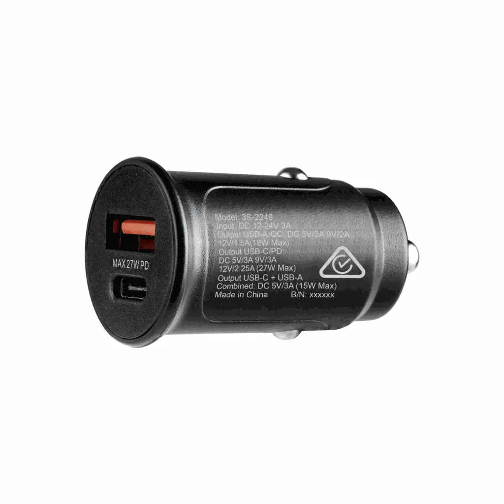 3SIXT Car Charger USB-C + USB-A QC 2.0 | Black | 27W_1786