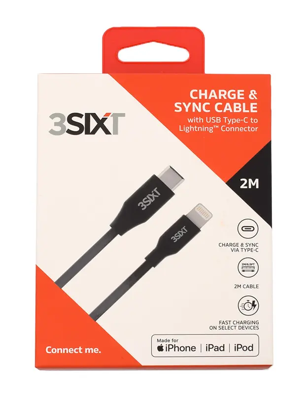 3SIXT - 3SIXT Charge & Sync Cable USB-C to Lightning | Black | 2m