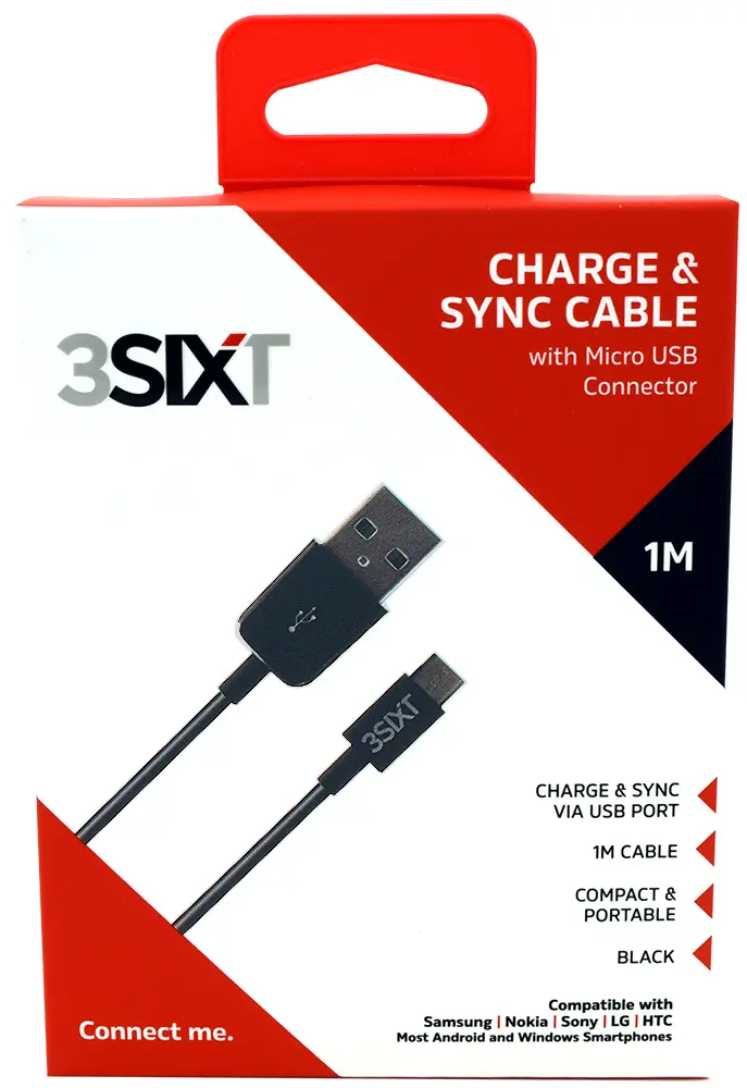 3SIXT Charge & Sync Cable with Micro USB Connector | Black | 1m_1794