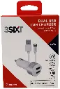 3SIXT Dual USB Car Charger with Lightning Charger & Sync Cable | White | 1m | 4.8A_1808