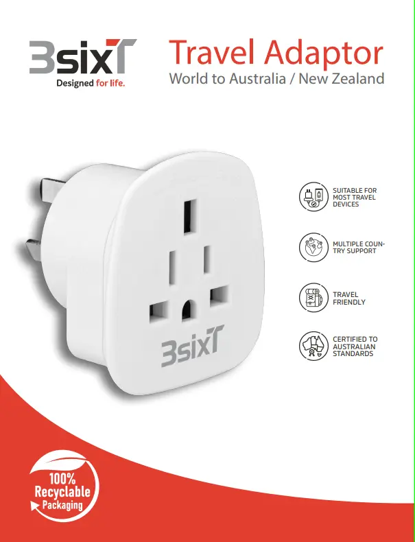 3SIXT Travel Adaptor World to AUS/NZ | White_1823