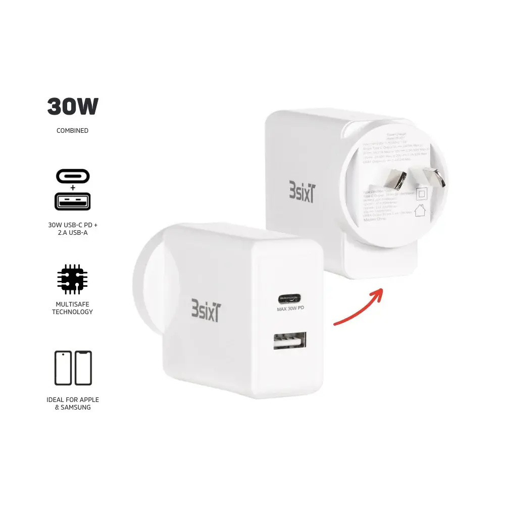 3SIXT - 3SIXT Wall Charger USB-C PD | White | 30 W 2.4A