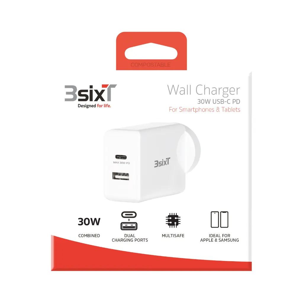 3SIXT - 3SIXT Wall Charger USB-C PD | White | 30 W 2.4A