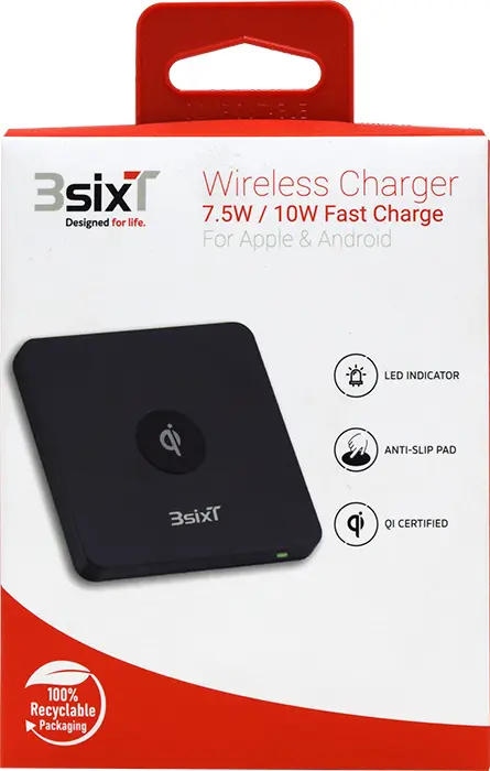 3SIXT Wireless Charger for Apple & Android | Black | 7.5W / 10W Fast Charge_1831