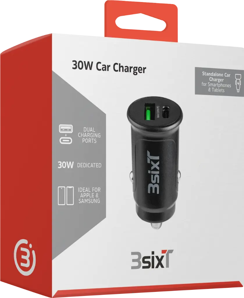 3SIXT - 3SIXT Car Charger USB-C + USB-A | Black | 30W