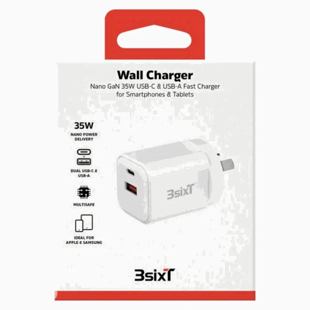 3SIXT Wall Charger GaN USB-C + USB-A | White | 35W_1857