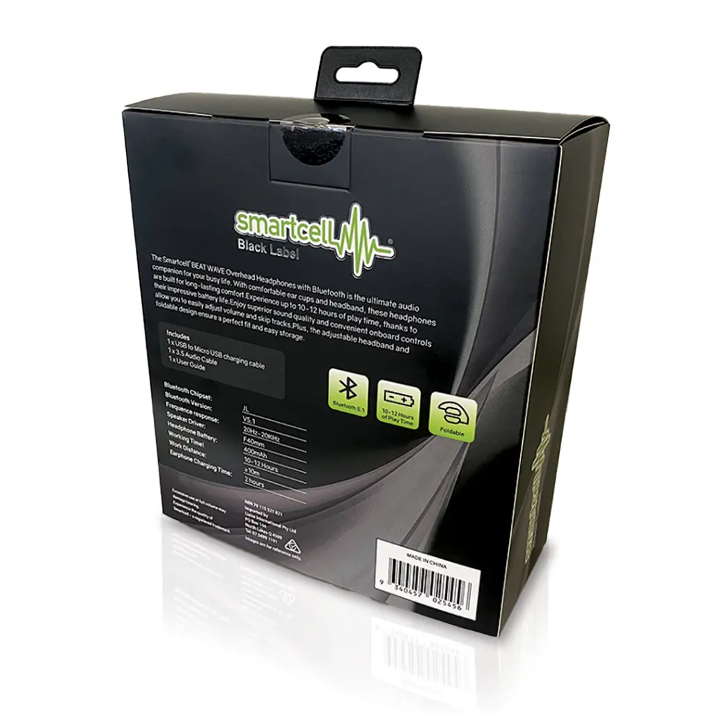 Smartcell Black Beat Wave Bluetooth Overhead Headphones_1862