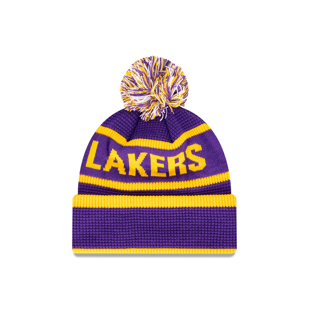 New Era Los Angeles Lakers Knit Medium Beanie Spellout Waffle Team Colours OSFM_21903