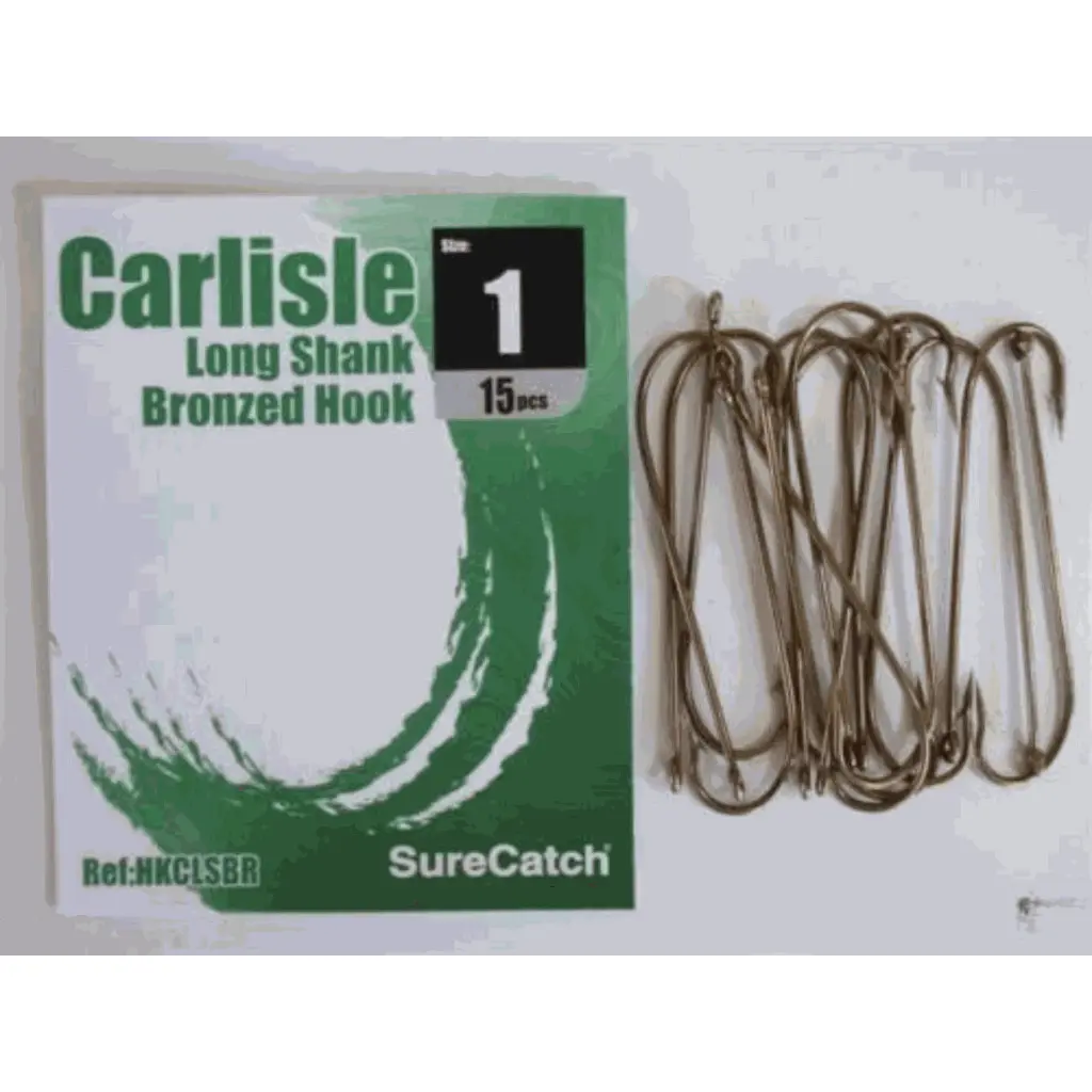 SureCatch Carlisle Long Shank Bronze Hooks | Size 1 | 15 Pack_2391