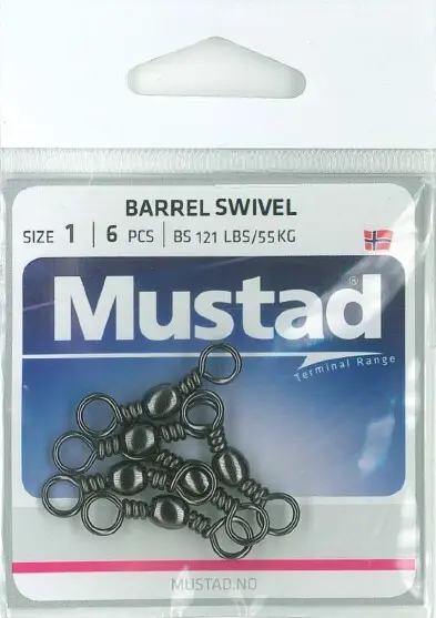 Mustad - Mustad Barrel Swivel Black | Size 1 | 121lb-55kg | 6 Pack