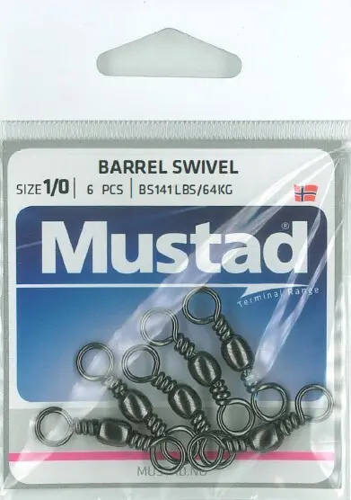Mustad Barrel Swivel Black | Size 1/0 | 141lb-64kg | 6 Pack_2437
