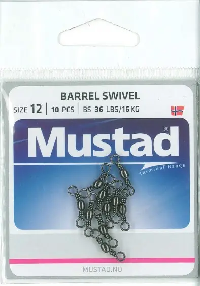 Mustad Barrel Swivel Black | Size 12 | 36lb-16kg | 10 Pack_2438