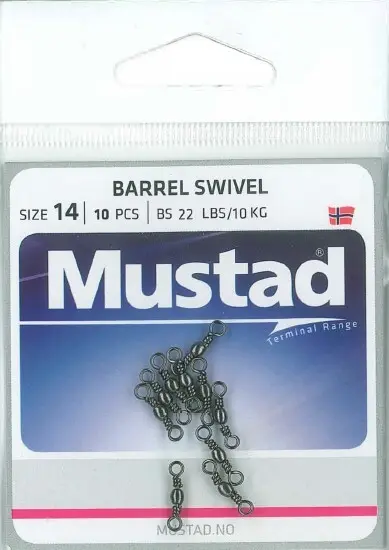 Mustad Barrel Swivel Black | Size 14 | 22lb-10kg | 10 Pack_2439