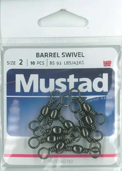 Mustad - Mustad Barrel Swivel Black | Size 2 | 93lb-42kg | 10 Pack