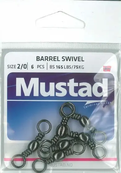 Mustad Barrel Swivel Black | Size 2/0 | 165lb-75kg | 6 Pack_2441