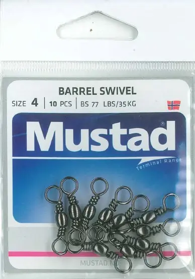 Mustad - Mustad Barrel Swivel Black | Size 4 | 77lb-35kg | 10 Pack