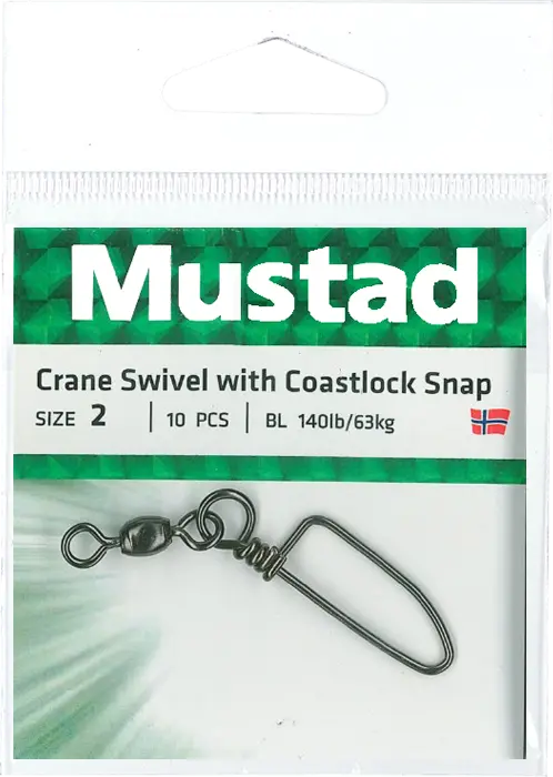 Mustad Crane Swivel w Coastlock Snap | Size 2 | 140lb-63kg | 10 Pack_2450