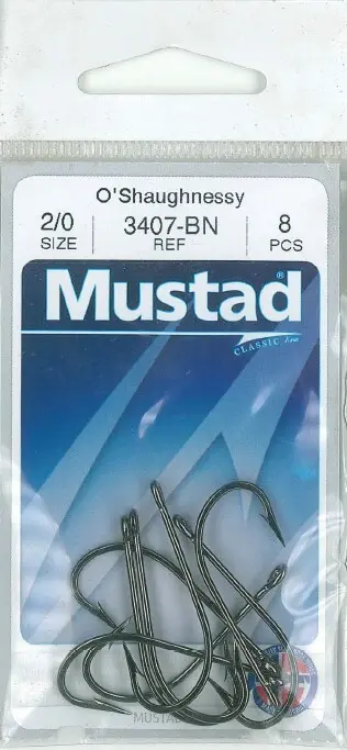 Mustad O'Shaughnessy Live Bait Hook Black | Size 2/0 | 8 Pack_2493