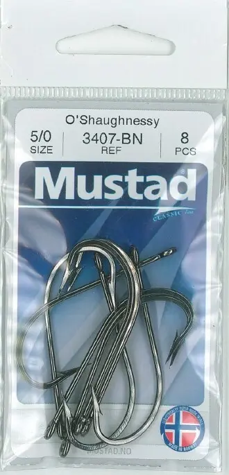 Mustad O'Shaughnessy Live Bait Hook Black | Size 5/0 | 8 Pack_2496