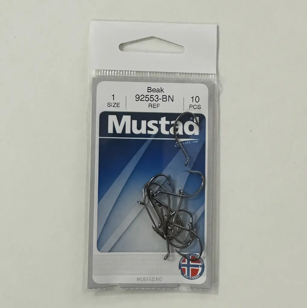 Mustad Beak Suicide Hook Black | Size 1 | 10 Pack_2498