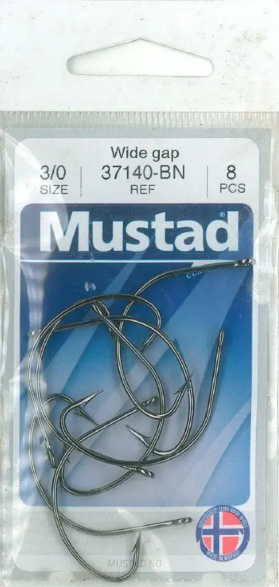 Mustad - Mustad Wide Gap Hook Black | Size 3/0 | 8 Pack
