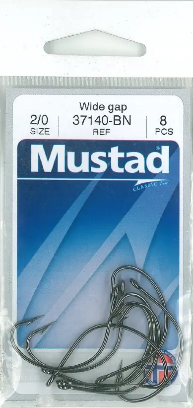 Mustad - Mustad Wide Gap Hook Black | Size 2/0 | 8 Pack