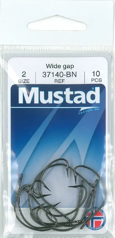 Mustad Wide Gap Hook Black | Size 2 | 10 Pack_2506