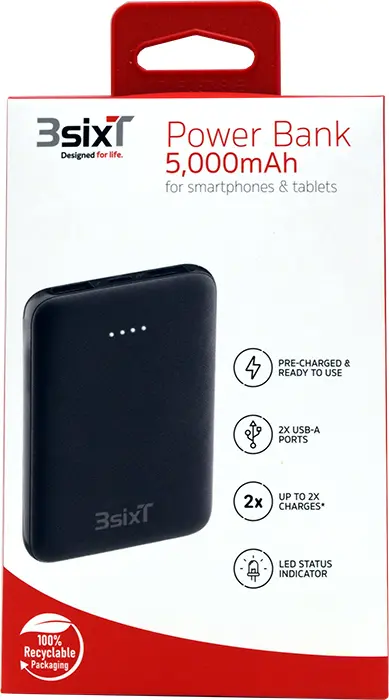 3SIXT - 3SIXT Power Bank | Black | 5000 mAh