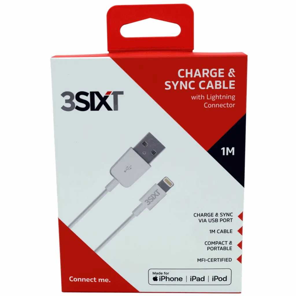 3SIXT - 3SIXT Charge & Sync Cable with Lightning Connector | White | 1m