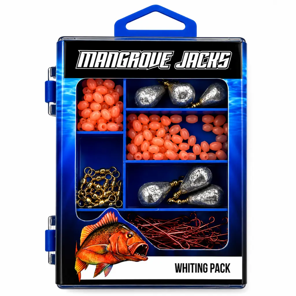 Mangrove Jacks - Mangrove Jacks Whiting Fishing Pack | Hooks, Swivels, Sinkers, and Lumo Beads in Tackle Box