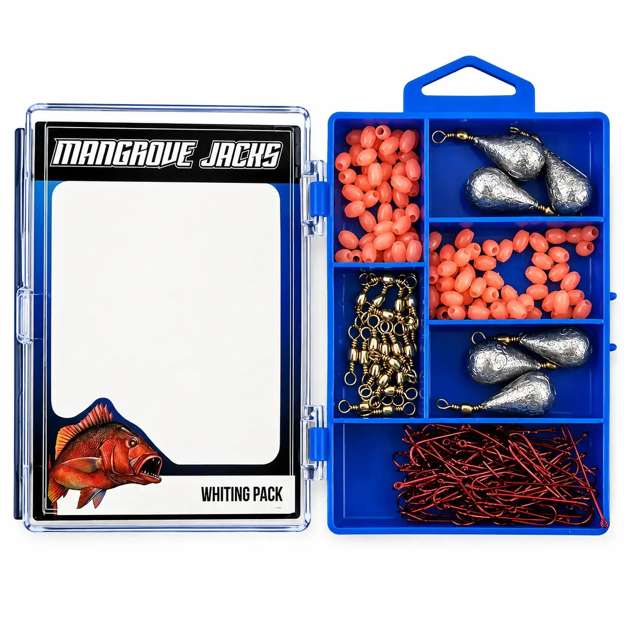 Mangrove Jacks - Mangrove Jacks Whiting Fishing Pack | Hooks, Swivels, Sinkers, and Lumo Beads in Tackle Box