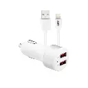 3SIXT - 3SIXT Dual USB Car Charger with Lightning Charger & Sync Cable | White | 1m | 4.8A