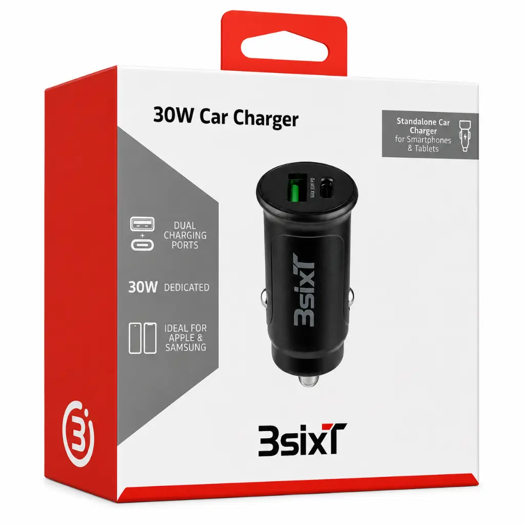 3SIXT - 3SIXT Car Charger USB-C + USB-A | Black | 30W
