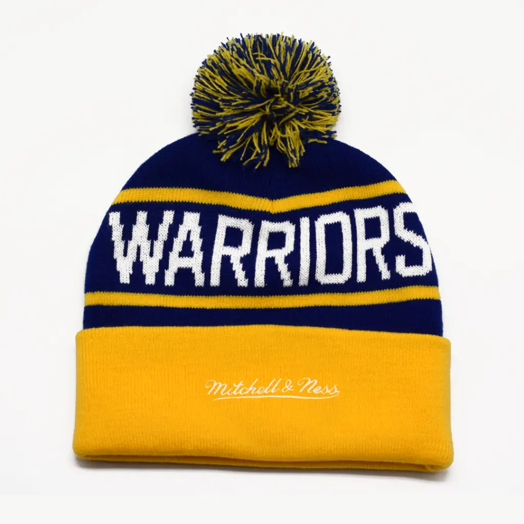 Mitchell & Ness - Mitchell & Ness Golden State Warriors NBA Team Pom Beanie Blue/Yellow OSFM MNGW22342